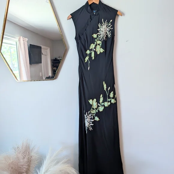 Vintage Sue Wong 100% Silk Black Floral Women's Dress Size 6 - Picture 3 of 12